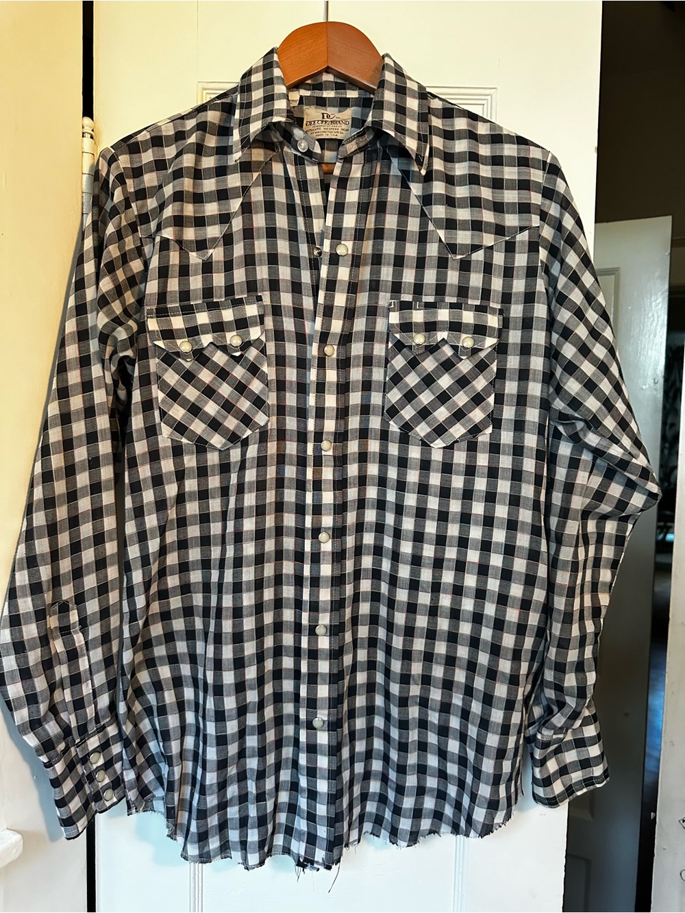 Vintage Black & White Checkered Men’s Western Shirt